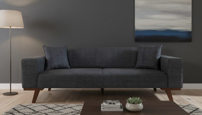 Black Sofa 3-Seater Textile Couch Three-Seater Upholstered Furniture