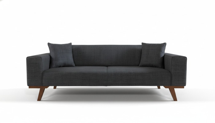 Black Sofa 3-Seater Textile Couch Three-Seater Upholstered Furniture