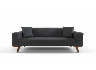 Black Sofa 3-Seater Textile Couch Three-Seater Upholstered Furniture