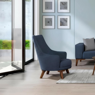 Luxury Upholstered Textile Armchair Single-Seater Sofa Upholstered Furniture Blue