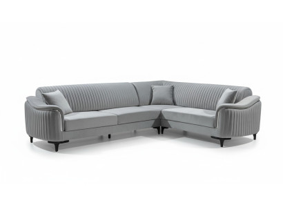 Fabric sectional L-shaped sofa upholstery textile corner unit velvet gray 310x240