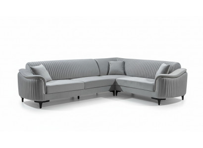 Fabric sectional L-shaped sofa upholstery textile corner unit velvet gray 310x240