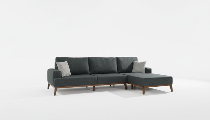 Sectional L-shaped sofa set, fabric seat, living room upholstered furniture, corner sofa.
