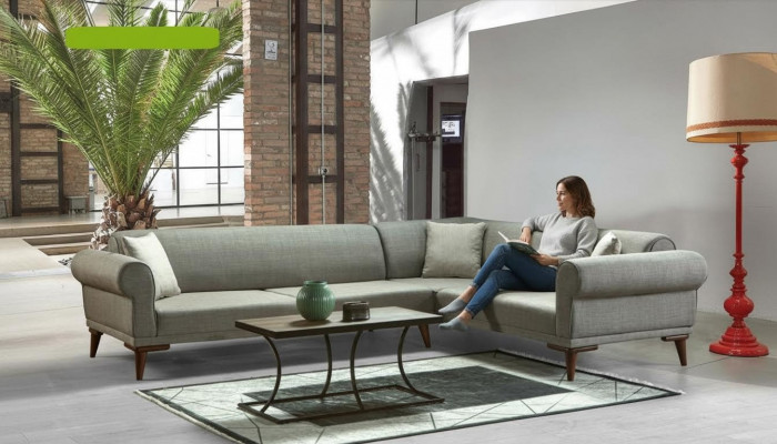 L-shaped sectional sofa upholstery luxury living room soft style sofa gray