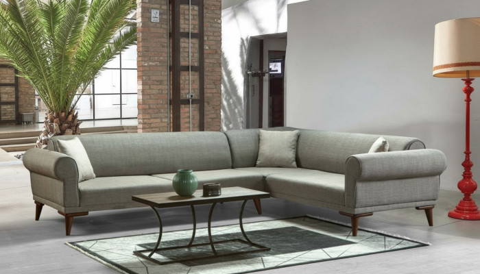 L-shaped sectional sofa upholstery luxury living room soft style sofa gray