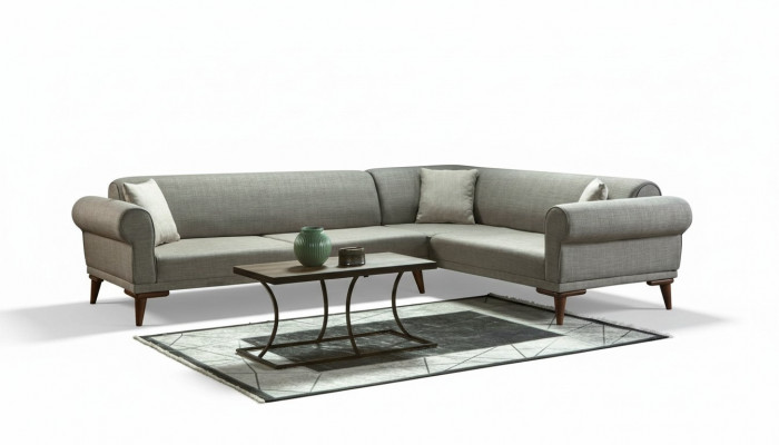 L-shaped sectional sofa upholstery luxury living room soft style sofa gray