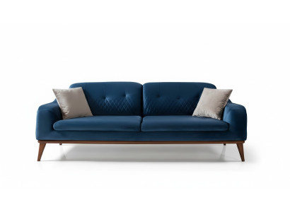 Blue couch three-seater sofa living room seat cushion furniture velvet wood