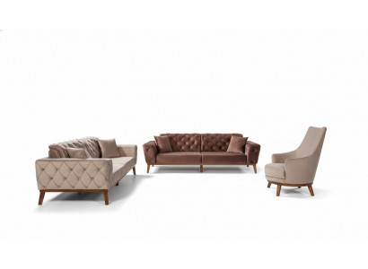 Sofa set Sofa 3+3+1 Seat Brown Armchair Fabric Chesterfield Velvet