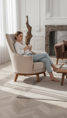Armchair Upholstery Furniture Living Room Single-Seater Relaxing Textile Lounge Recliner Beige