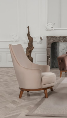 Armchair Upholstery Furniture Living Room Single-Seater Relaxing Textile Lounge Recliner Beige