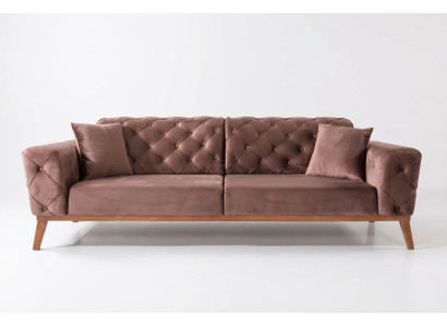 Brown Chesterfield Couch Elegant Sofa Living Room Seating Velvet