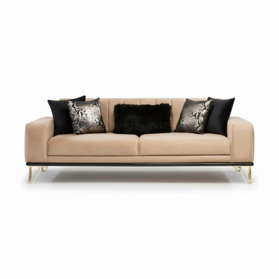 Modern sofa 3-seater living room couch design furniture metal beige upholstery