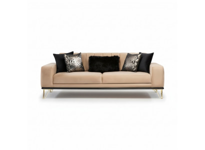 Modern sofa 3-seater living room couch design furniture metal beige upholstery
