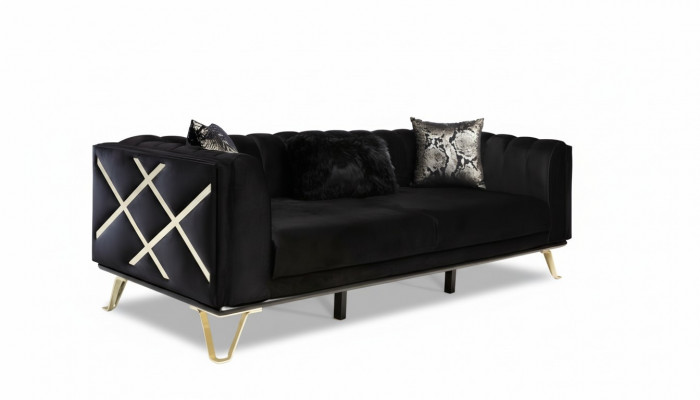 Luxury Sofa 3-Seater Couch Textile Furniture Black Velvet