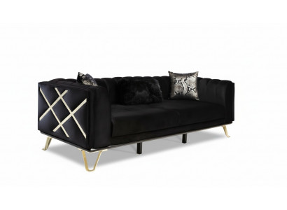Luxury Sofa 3-Seater Couch Textile Furniture Black Velvet