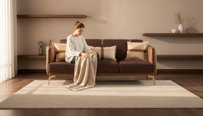 Three-seater sofa 3-seater sofas seating fabric modern style textile couches furniture brown