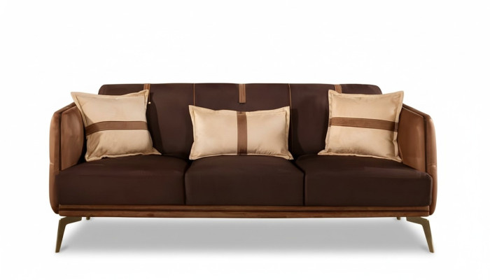 Three-seater sofa 3-seater sofas seating fabric modern style textile couches furniture brown
