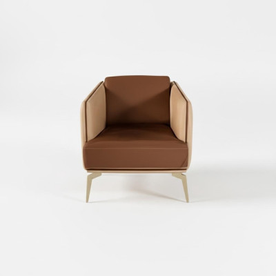 Modern armchair, single seater, brown upholstered chair, 1 seater, fabric upholstery.