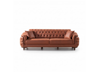 Orange Chesterfield Couch Three-Seater Sofa Furniture Velvet Wood Seat Cushion