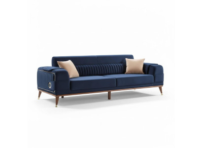 Luxury Blue Couch Three-Seater Design Sofas Furniture Fabric Textile Velvet