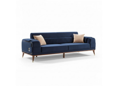 Luxury Blue Couch Three-Seater Design Sofas Furniture Fabric Textile Velvet