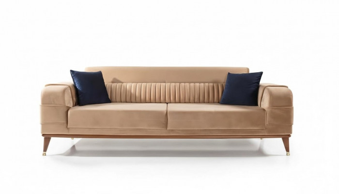 Modern sofa, 3-seater, color beige, living room design style, wood