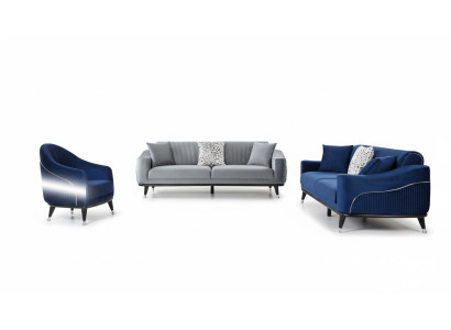 Sofa set 3+3+1 seat sofas upholstery couches wood grey blue velvet