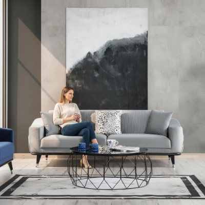 Gray Designer Couch Sofa Velvet Three-Seater Luxury Couches Furniture Sofas Fabric Textile