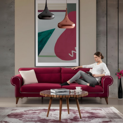 Red sofa, 3-seater, fabric sofas, couch upholstery, luxury furniture, modern three-seater
