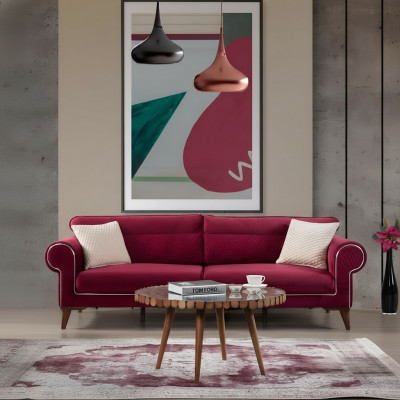 Red sofa, 3-seater, fabric sofas, couch upholstery, luxury furniture, modern three-seater
