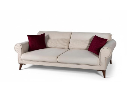 Three-seater sofa 3-seater fabric beige couch sofa large cushions wood designer new