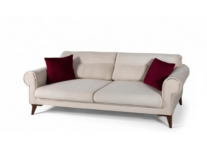 Three-seater sofa 3-seater fabric beige couch sofa large cushions wood designer new