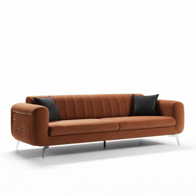 Orange design couch sofa velvet three-seater luxury furniture fabric textile