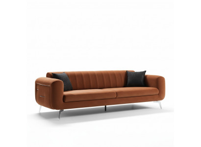 Orange design couch sofa velvet three-seater luxury furniture fabric textile
