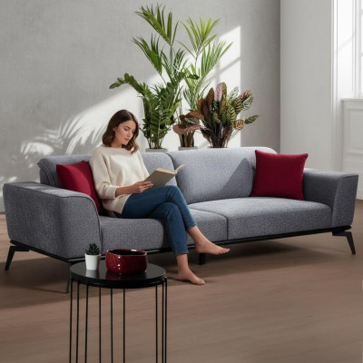 Sofa 3-seater sofas fabric gray textile upholstery living room textile gray