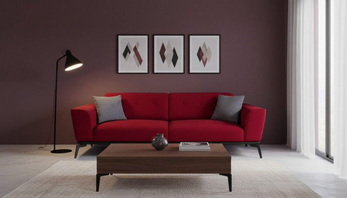 Modern sofa 3-seater textile burgundy couch upholstery three-seater red