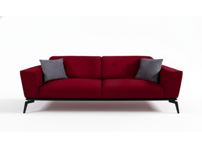 Modern sofa 3-seater textile burgundy couch upholstery three-seater red