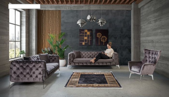 Sofa set taupe armchair three-seater 331 seating set Chesterfield