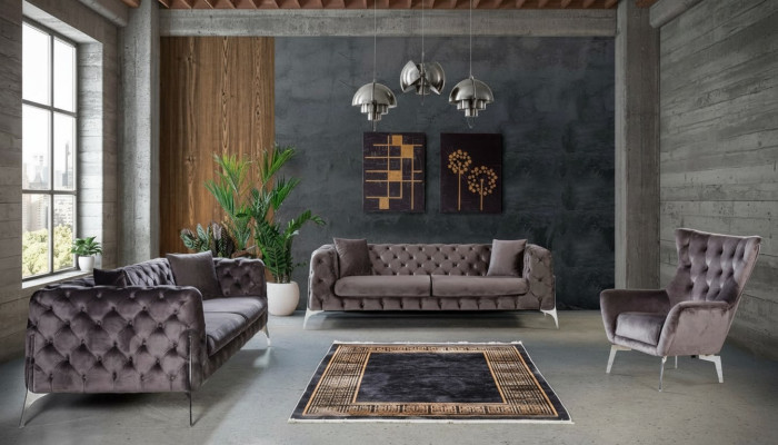Sofa set taupe armchair three-seater 331 seating set Chesterfield
