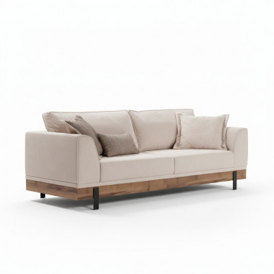 Living room sofa, 3-seater, beige textile sofas, couch, upholstered furniture.