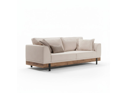 Living room sofa, 3-seater, beige textile sofas, couch, upholstered furniture.