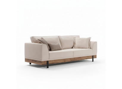 Living room sofa, 3-seater, beige textile sofas, couch, upholstered furniture.