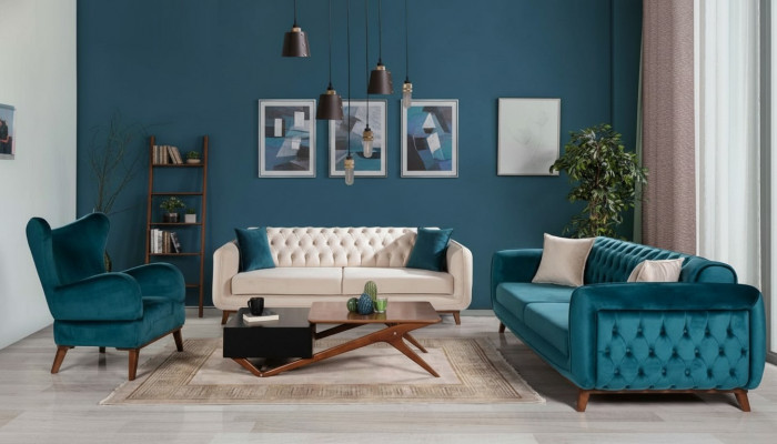 Sofa Set 3+3+1 Upholstered Couch Fabric Living Room Chesterfield 3-piece
