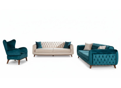 Sofa Set 3+3+1 Upholstered Couch Fabric Living Room Chesterfield 3-piece