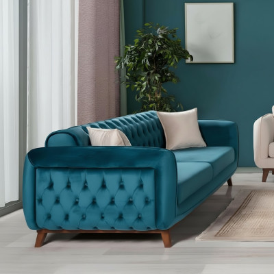Design couch 3-seater sofa three-seater upholstery fabric turquoise seat cushion