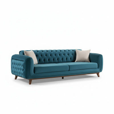 Design couch 3-seater sofa three-seater upholstery fabric turquoise seat cushion
