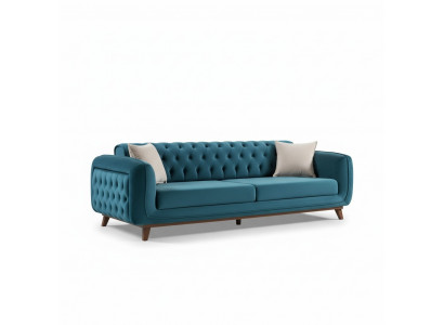 Design couch 3-seater sofa three-seater upholstery fabric turquoise seat cushion