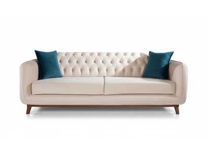 Three-seater sofa upholstered couch fabric furniture beige white velvet