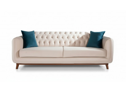 Three-seater sofa upholstered couch fabric furniture beige white velvet