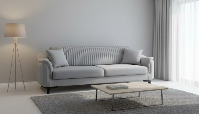 Gray couch living room three-seater cushion sofa furniture velvet wood